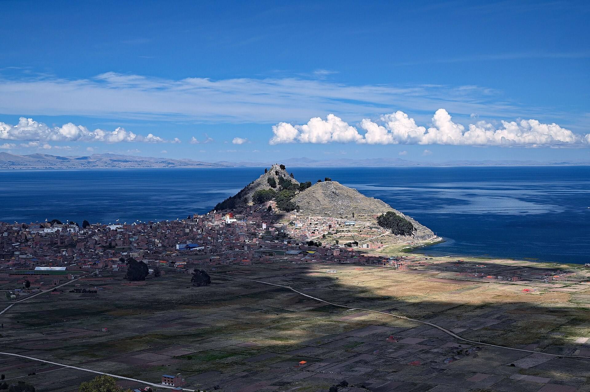 Hills and coast of the Copacabana peninsula beside Titicaca.